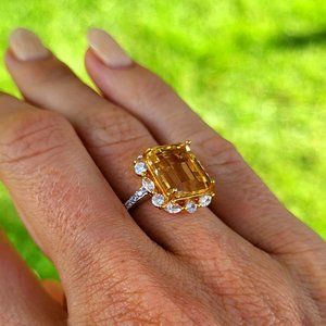 Natural Pure Citrine Ring Sterling Silver. Beautiful large citrine crystal ring.